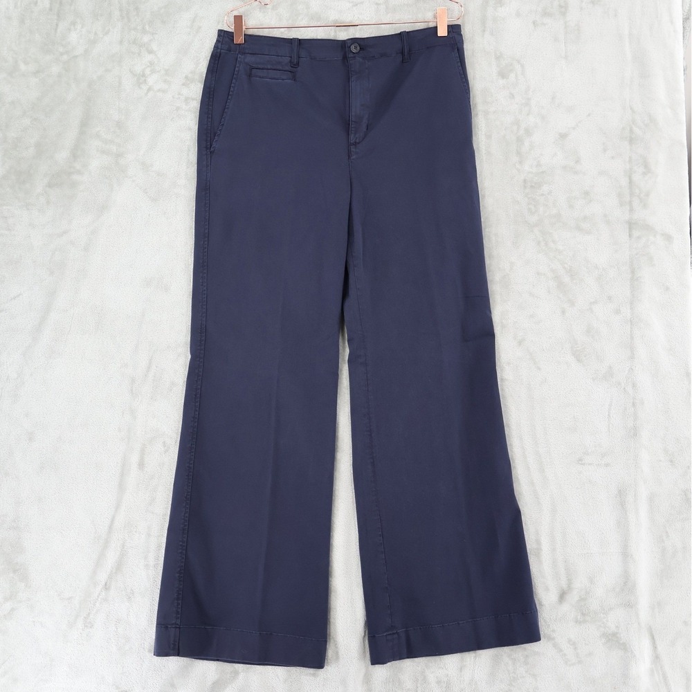Lauren Ralph Lauren Stretch Cotton Chino Womens 10 Blue Wide Leg Pants $145 NWT